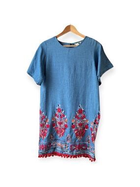 JAASE Chambray Embroidered Shift Dress Size Small